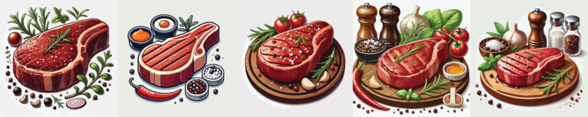 vector set of steaks in a restaurant