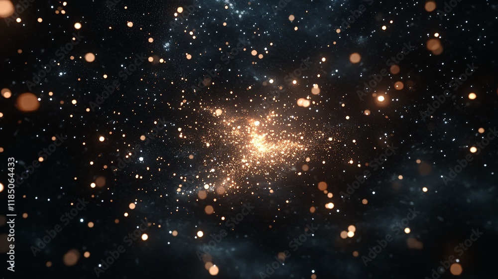 Poster a mesmerizing view of a cosmic explosion with glowing particles in a dark space backdrop.