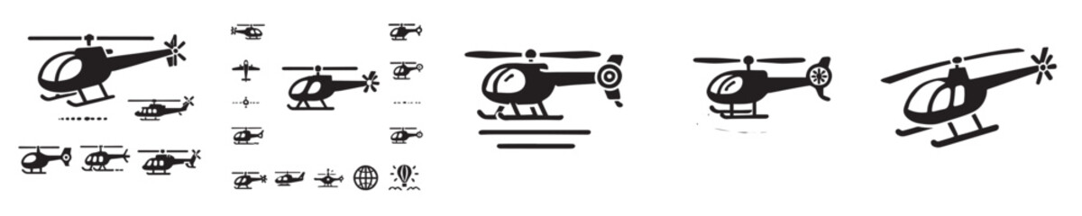 Vector collection of helicopter silhouettes in flight