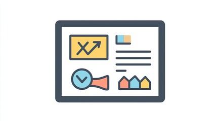 A digital illustration of a dashboard displaying data analysis with graphs, charts, and textual information.
