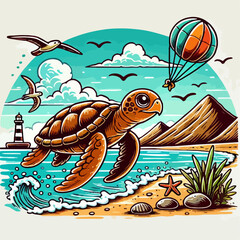 vector illustration of turtle in the sea