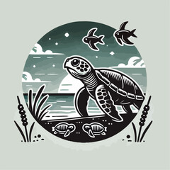 vector illustration of turtle in the sea