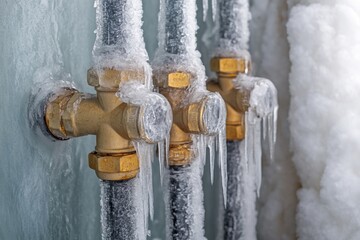 Icicles form on frozen plumbing fixtures, indicating severe water blockage due to extreme winter temperatures. This situation poses risks for home damage and plumbing issues