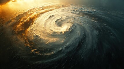 Epic swirling vortex of storm clouds, dramatic sunset lighting.