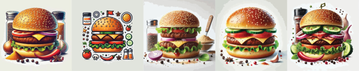 vector set of delicious burger dishes