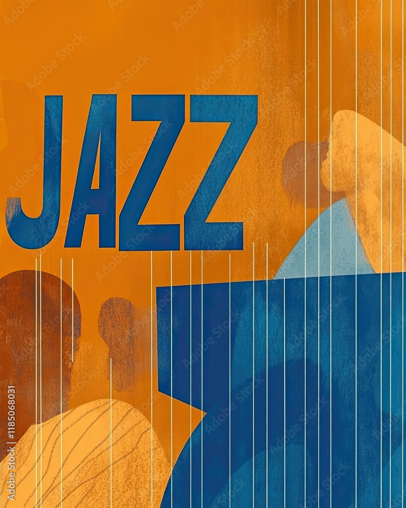 Poster bold abstraction celebrates jazz through vibrant shapes with striking colors and dynamic composition