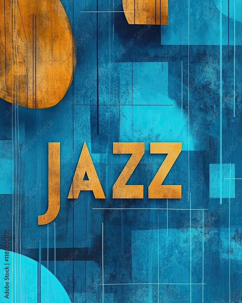 Poster bold abstract jazz design with vibrant colors and striking shapes on a modern backdrop