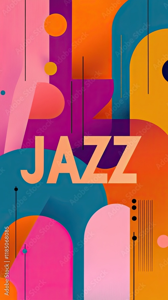 Poster Bold Abstract Jazz Design With Vibrant Overlapping Shapes and Dynamic Colors