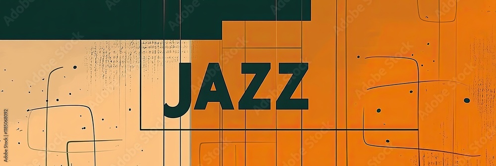 Poster modern abstract jazz design featuring bold shapes and vibrant colors on a minimalist backdrop