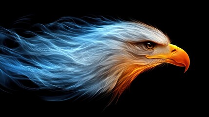Fototapeta premium Fierce eagle head with flowing, vibrant, blue-orange flames.