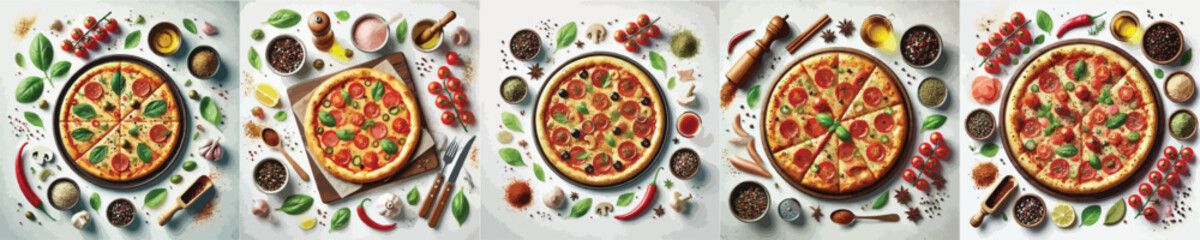 vector set of delicious pizza dishes