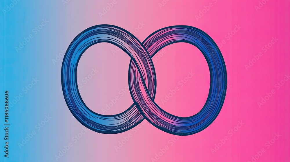 Poster bold black lines form a simple pretzel shape against a mesmerizing pastel gradient