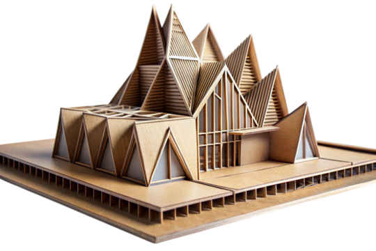 Detailed cardboard architectural scale model featuring contemporary design elements, perfect for urban planning and creative display