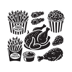 Fried Chicken Vector Design - Fried Chicken Silhouette - Illustration of Fried Chicken Design.