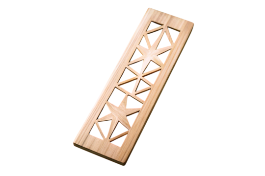 Elegant laser cut wooden bookmark with symmetrical star motifs, blending modern design and artisanal woodworking