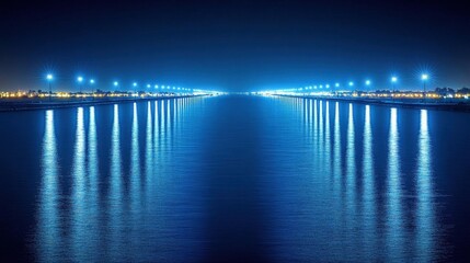 Obraz premium Serene Nightscape: Blue Water Reflecting City Lights