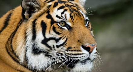 Obraz premium Majestic tiger portrait showcasing striking features and intense gaze