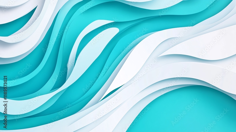 Poster waves of turquoise and white create a soothing abstract pattern, evoking a sense of flow and tranqui