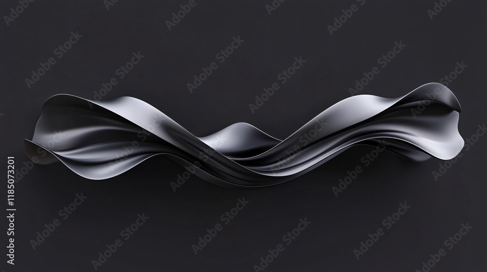 Poster an elegant, flowing black ribbon-like form with smooth curves against a dark backdrop.