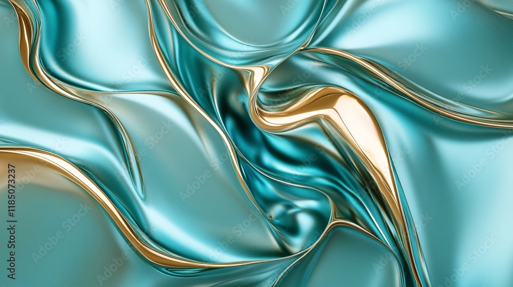 Aufkleber a dynamic swirl of teal and gold fabric, creating an elegant and luxurious texture with a smooth, sh