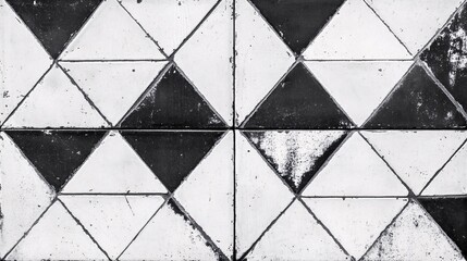 Geometric black and white tiles showcasing a striking pattern of triangles.