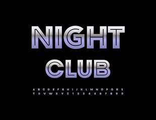Vector silver signboard Night Club. Modern Urban Alphabet Letters and Numbers set. Futuristic, Metallic Font.
