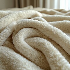 Cozy beige blanket with soft textures in calm indoor setting