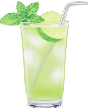 recommend clip art: Watercolor illustration of a mojito cocktail. Alcoholic beverage featuring lemon and ice. Refreshing drink perfect for the beach. Ideal party drink. Isolated illustration suitable for printing on