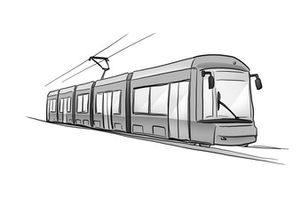 Handmade Illustration of a Tram in a City