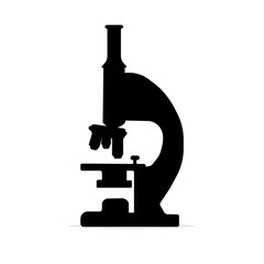 Microscope silhouette vector illustration. Simple microscope flat icon on isolated white background. Perfect for Science, Research, textbooks, scientific presentation, social media campaign.