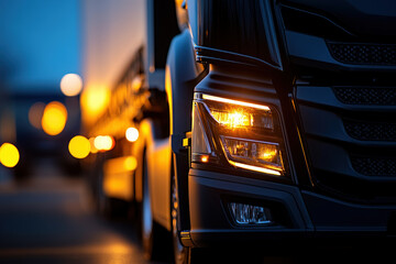 Fototapeta premium Truck at Dusk with Headlights On 