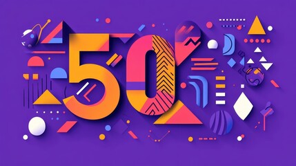 Fototapeta premium Fifty percent off sale banner, geometric background, online advertising