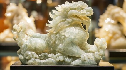 Jade Chinese Guardian Lion Statue