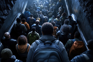 Obraz premium Crowded Subway Station During Rush Hour