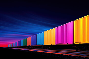 Fototapeta premium Vibrant Freight Train at Dusk