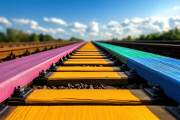 Obraz premium colorful railway tracks under blue sky