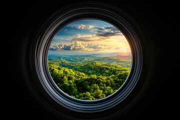 Scenic View Through a Circular Window
