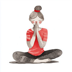 An illustration of a woman meditating and doing yoga; new years resolutions