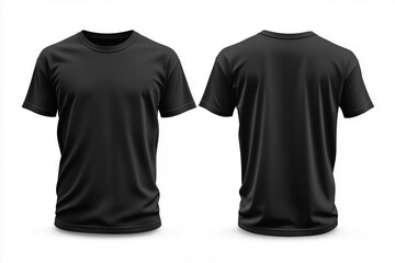 A plain black t-shirt mockup from the front and back views, showcasing its simple design and fabric texture.