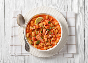 Pasulj, white bean soup with chicken in bowl
