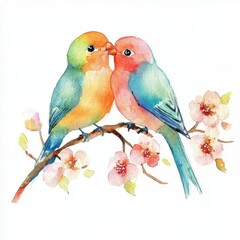 Naklejka premium watercolor cute love birds couple