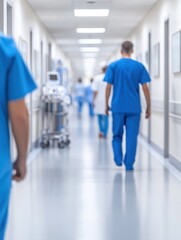 Healthcare professionals walking in a modern hospital corridor, showcasing teamwork and dedication in patient care.