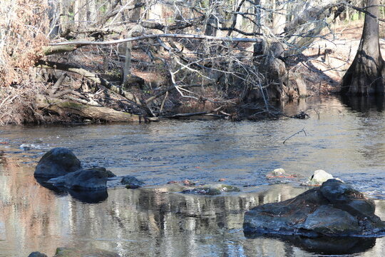 rocks in the flowing river