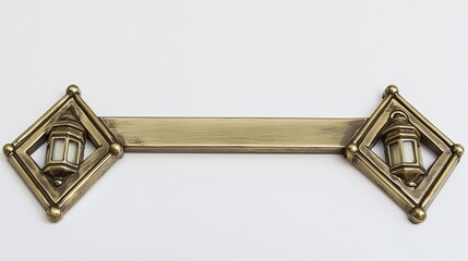 A decorative brass wall fixture with two lanterns on either side, designed for aesthetic appeal and illumination.