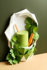 Vegetable smoothie in geometric paper style. It looks like an origami sculpture.