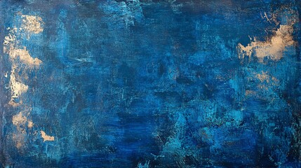 Abstract blue textured painting with hints of gold, creating a vibrant, dynamic backdrop.