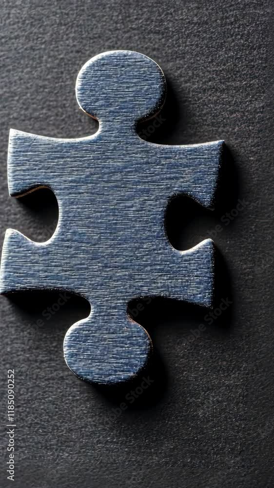 Poster puzzle piece placed against a textured black background highlighting its unique design and simplicit