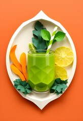 Vegetable smoothie in geometric paper style. It looks like an origami sculpture.