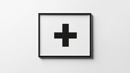 Obraz premium A minimalist framed artwork featuring a bold black plus sign on a white background, emphasizing simplicity and modern design.