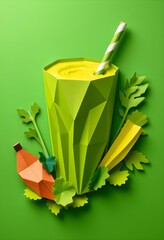 Vegetable smoothie in geometric paper style. It looks like an origami sculpture.